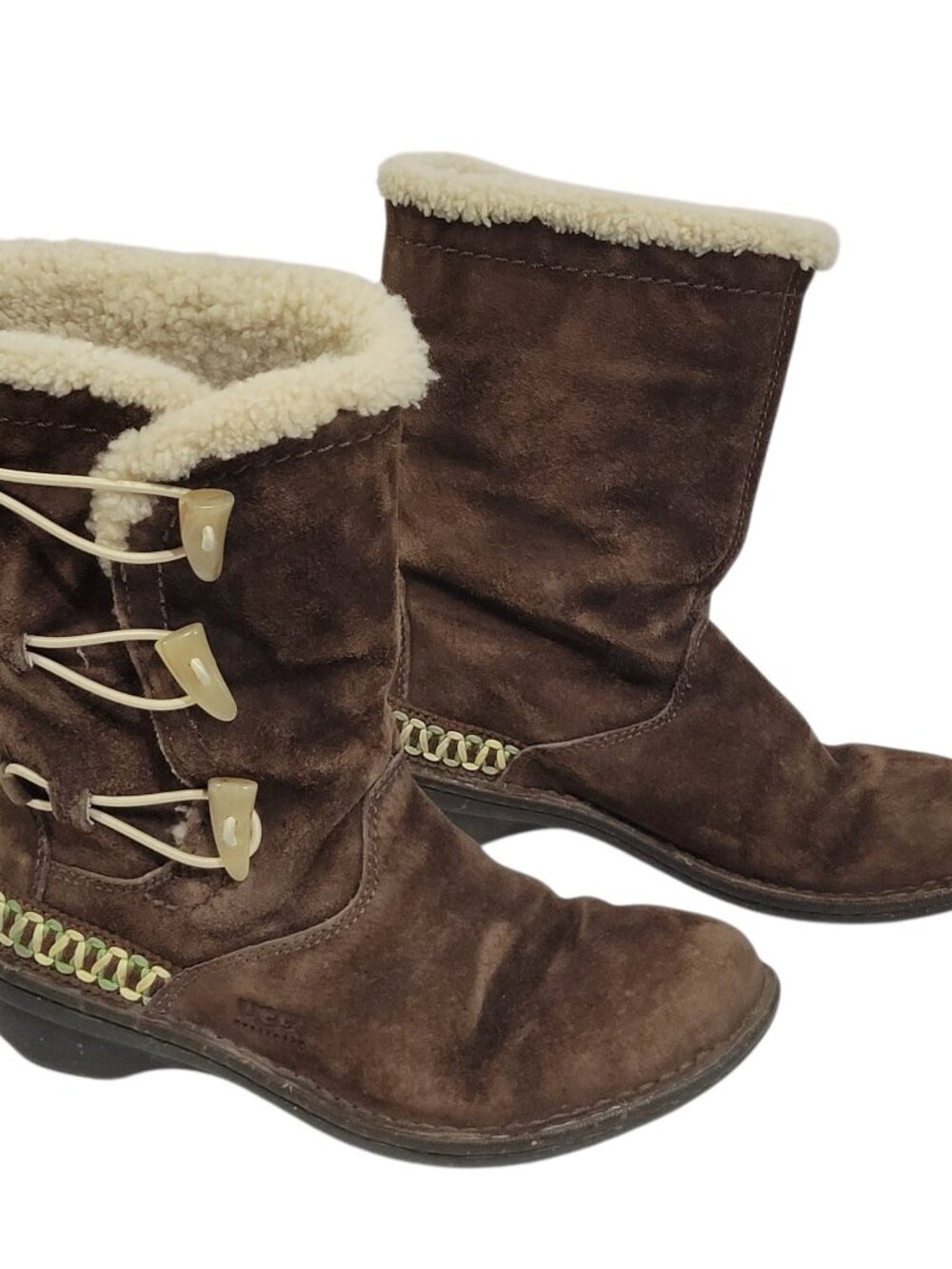 UGG Kona Suede Boots Womens 7 Brown Lambskin Toggle Winter Shearling
